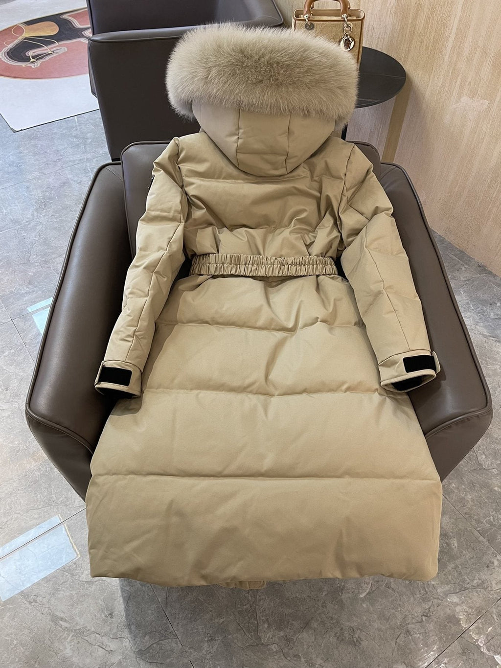 Prada Fur-Trim Belted Long Down Jacket | SeagrassCo – Aris Thread